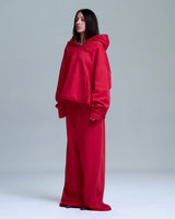 Red Distress Crop Hoodie