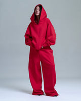 Red Distress Crop Hoodie